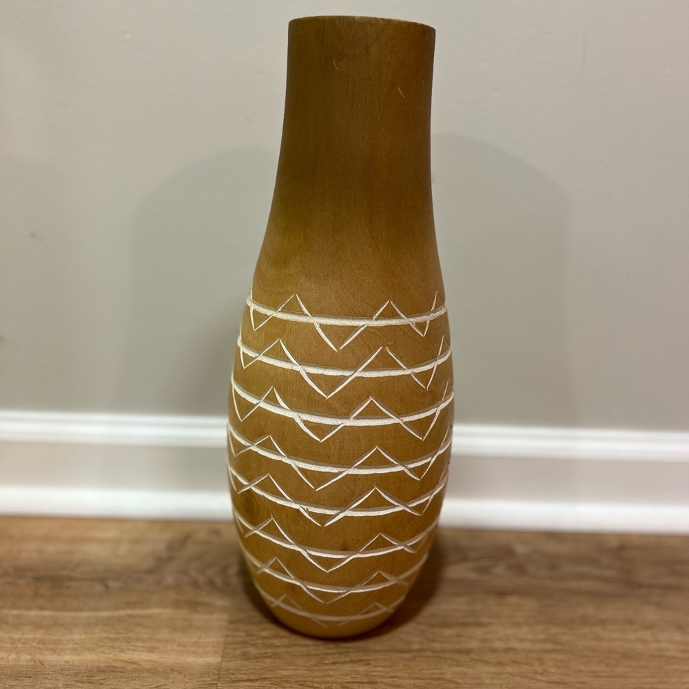 Elegant Tan and White boho wood Vase